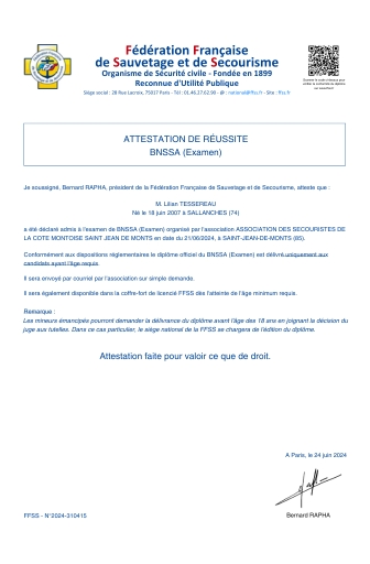 BNSSA-LILIAN-TESSEREAU diplome BNSSA