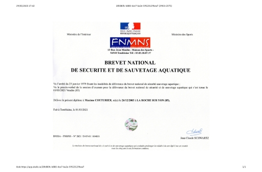 BNSSA-MAXIME-COUTURIER diplome BNSSA