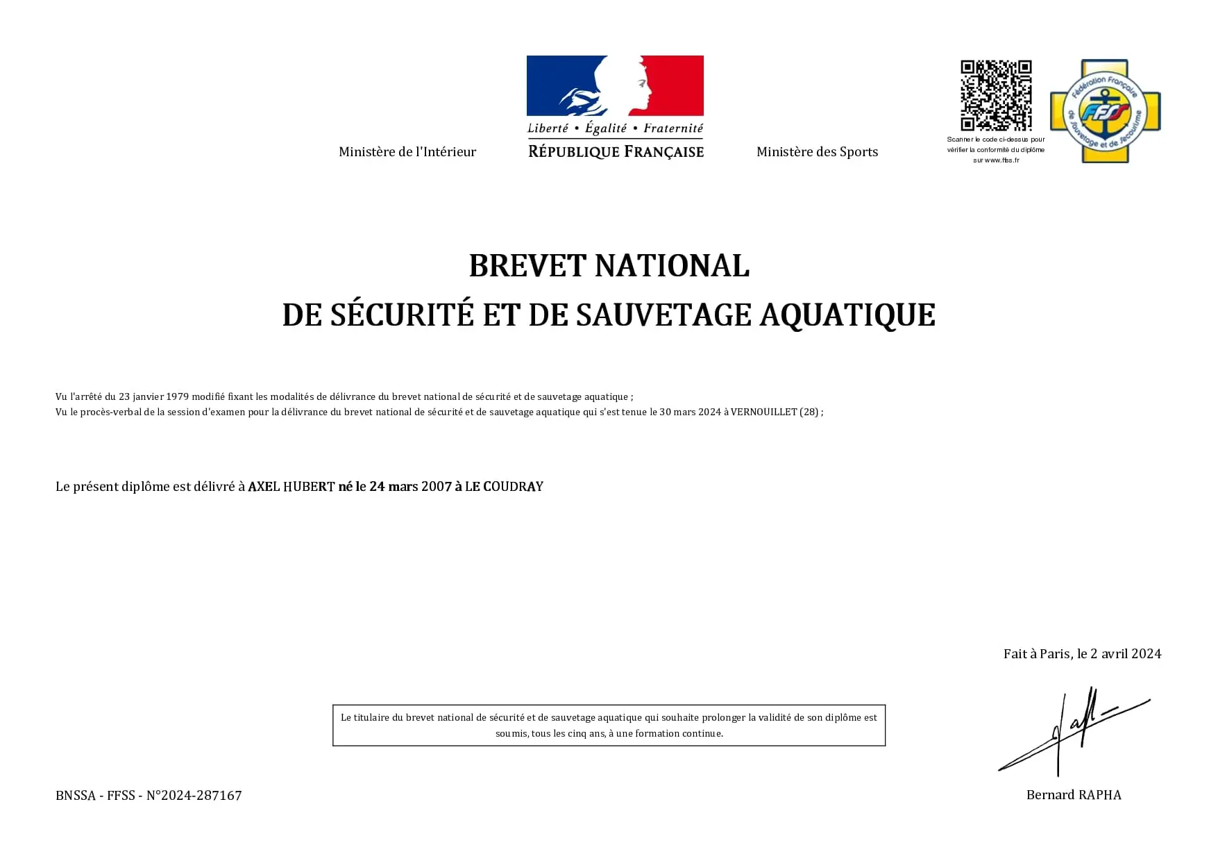 diplome BNSSA