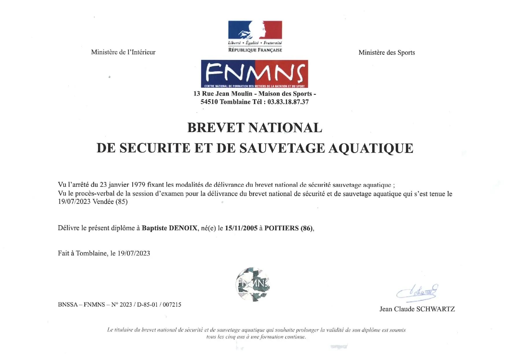 diplome BNSSA